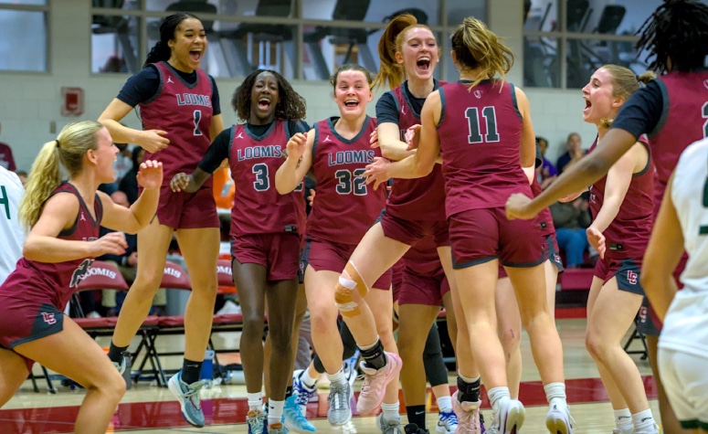 Loomis Chaffee celebrates after winning the Class A title. (Tyus Phengkaen/NE Basketball Journal)